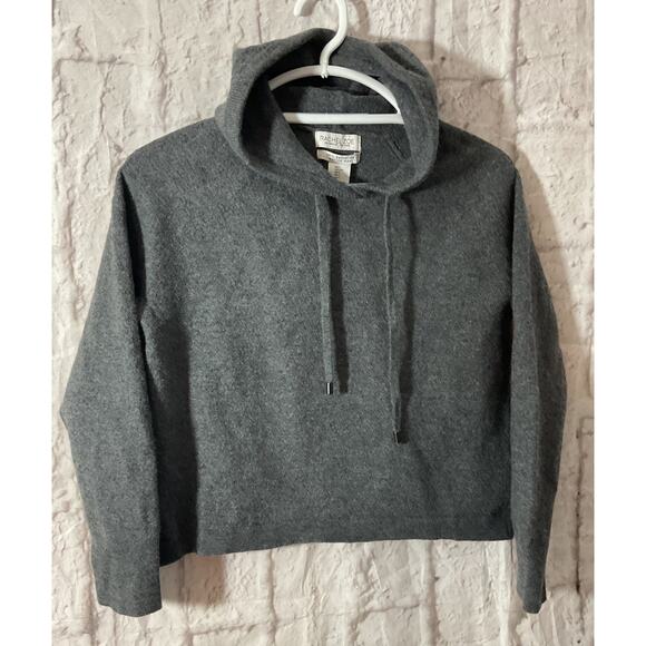 Rachel Zoe L 100% Extra Fine Merino Wool Hooded Sweater Gray Cropped - Picture 1 of 6